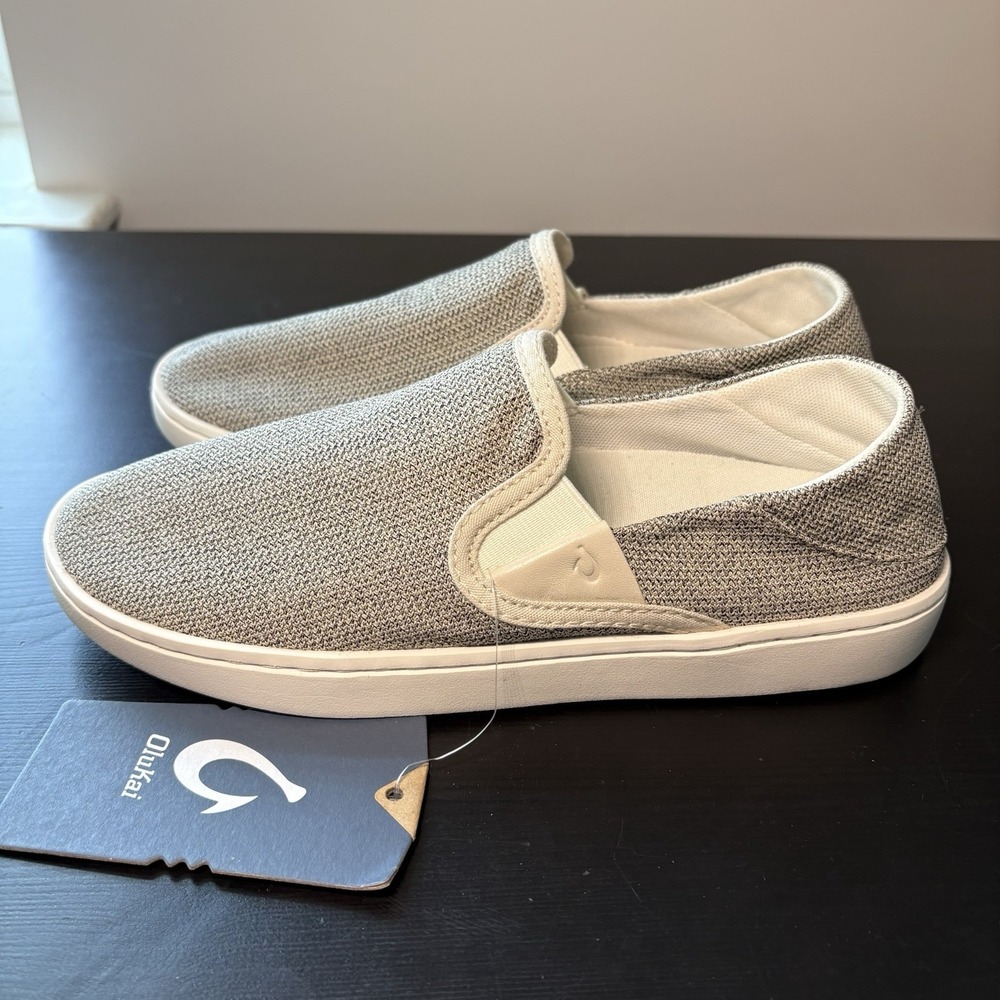 Olukai Pehuea Tapa Beige Slip On Sneaker Women's Size 10